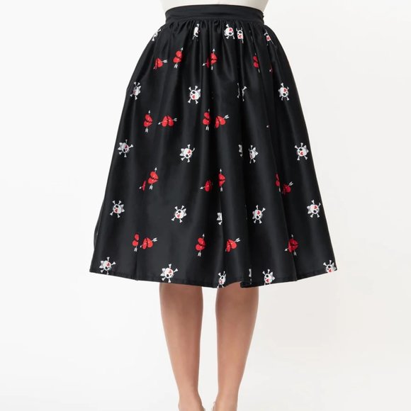Unique Vintage Gellar Skirt - Swing Skulls Pinup Rockabilly Halloween Kawaii - Picture 2 of 9